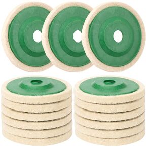 ANCIRS 15 Pack 4 Inch Round Wool Felt Disc Wheel Pad, for 100 Angle Grinder, Buffing Polishing Buffer Bore Dia-White & Green