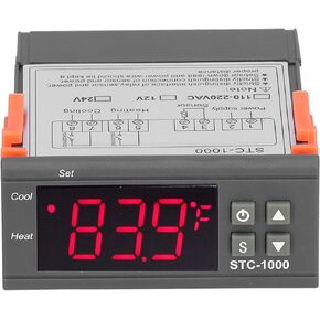 Digital Temperature Controller, STC-1000 Cooling and Heating Temperature Controller Digital Thermostat with NTC Sensor for Temperature Measurement Temperature Control (12V)