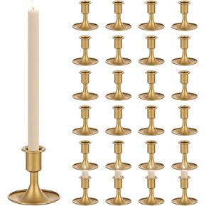 24 Pcs Gold Candle Holders,Taper Candle Holders Candlestick Holders Vintage Gold Low Metal Candles Sticks for Table Centerpiece Wedding Candlelight Dinner Christmas Birthday Decor