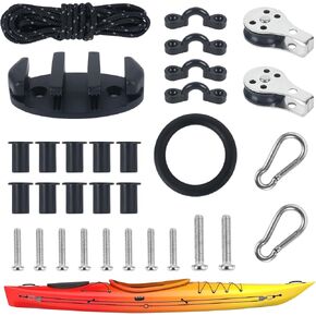 Kayak Canoe Anchor Trolley Kit with 33ft Reflective Rope, Kayak Anchor Trolley System Kit, Anchor Trolley Kit with Zig Zag Cleat,Pulleys,Pad Eyes,Snap Hooks,Rigging O Ringand Mounting Hardware