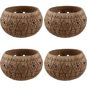 4 PCS Coconut Shell Candle Holders, Coconut Shell Candles Bulk, Coconut Votive Holder, Tropical Decorative Candle Holders for Table, Tropical Decor