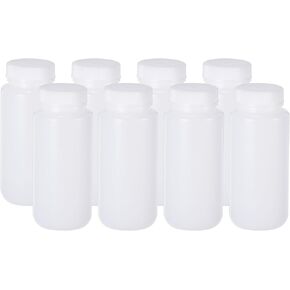 PATIKIL 8 Pcs 500ml Reagent Bottles, HDPE Wide Mouth Round Bottles with Screw Cap for Lab Water Reagent Liquids Solid Sample Storage Seal, Translucent White