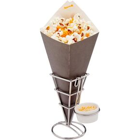 Restaurantware Conetek 10-Inch Eco-Friendly Black Finger Food Cones with Built-in Condiment Dipping Pocket: Perfect for Appetizers - Food-Safe Paper Cone - Disposable and Recyclable - 100-CT