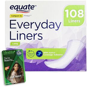 Equate Everyday Liners - Long - 108 Liners with Active Coverage and Vital Volumes Care Basics Tips Card - Bundle