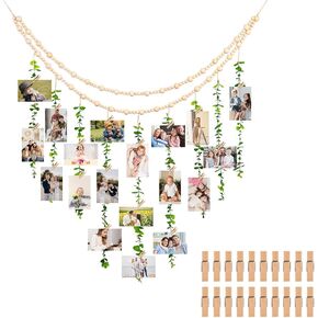 Artificial Eucalyptus Wall Decor, Hanging Eucalyptus Photo Display with 20 Clips, Farmhouse Decor Boho Wall Decor for Bathroom, Bedroom, Kitchen, Dining Room, Livingroom Decorations