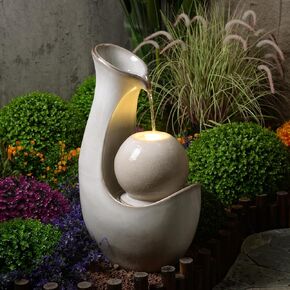 Ceramic Fountain with Lights - Ivory Elegance