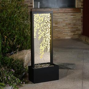 Enchanting Reflections - Outdoor Metal Leaves Mirror Fountain