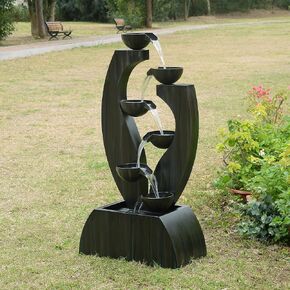 Outdoor Metal Cups Fountain with Rusty Gray Finish