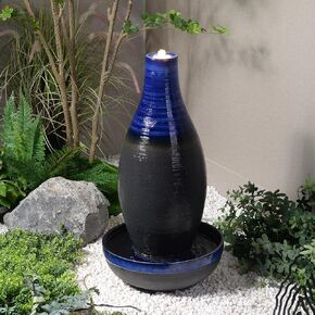 Blue Ceramic Fountain with LED Lights - Tranquil Illumination