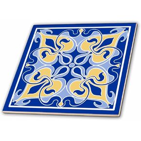3dRose Single Victorian Art Nouveau Tile Design in Blue and Yellow - Ceramic Tile, 12-Inch (ct_219318_4)