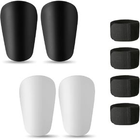 4pcs Mini Soccer Shin Guards with 4pcs Holder Straps, 3.94x2.36x1 Inch Small Football Shin Protector Pads, Miniature Protective Gear Shin Guards for Kid Teen Adult (Black, White)
