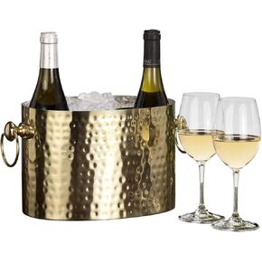2-Bottle Wine Chiller Ice Bucket | Keeps Wine & Champagne Bottles Cold Without Touching Ice | Handcrafted Artisan Design | Patented Technology | Gold
