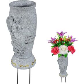 Cemetery Vase, Memorial Grave Vase with Ground Spikes, Angel Vases for Fresh/Artificial Flowers, Grave Flowers Holder for Cemetery Headstone (2Pcs, Flowers are NOT Included)