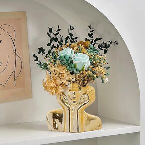 Flower Vase for Decor Gold Ceramic Face Vase for Flowers, Head Vase, Female Form Head Bust Vases, Modern Minimalism Vase for Home Decor Living Room Office Table Desk Decoration (W 6" x H 5")