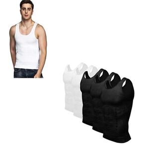 Odoland 6 Pack Men's Body Shaper Slimming Shirt Tummy Vest Thermal Compression Base Layer Slim Muscle Tank Top Shapewear