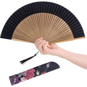 Folding Hand Fan for Women Foldable Chinese Japanese Vintage Bamboo Silk Fan,Folding Fans,Bamboo Handheld Fans with Tassel,Hand Held Bamboo Silk Folding Fan Hand Fan for Music Dance,Party (style2)