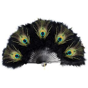 Yolyoo Vintage Style Marabou Feather Hand Fan Peacock Folding Handheld Fan for Dancing Party Flapper(Purple) (Black)