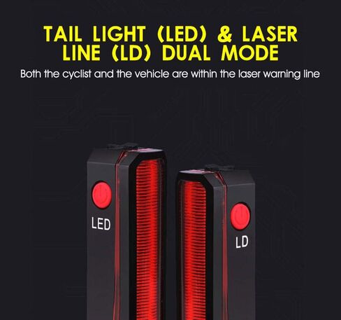 مصباح خلفي للدراجة من BESTSUN، ضوء خلفي للدراجة بالليزر قابل لإعادة الشحن USB 5 مصابيح LED لركوب الدراجات مقاومة للماء 6 أوضاع إضاءة للدراجة مصباح تحذير للسلامة للركوب الليلي in Kuwait
