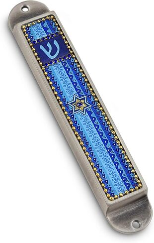 Iris Collection Handcrafted Pewter & Enamel Beaded Colored Mezuzah Case (Black - Florals) in Saudi Arabia