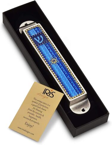 Iris Collection Handcrafted Pewter & Enamel Beaded Colored Mezuzah Case (Black - Florals) in Saudi Arabia