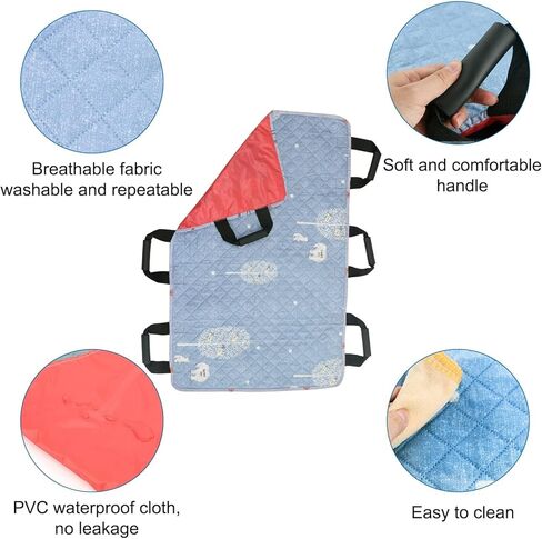 وسادة سرير لتحديد المواقع بمقابض معززة مقاس 42.9 بوصة × 26.8 بوصة - مرتبة قابلة لإعادة الاستخدام ومضادة للتسرب مع 4 طبقات من الحماية للدوران والرفع وإعادة الوضع - مثالية لسلس البول in Kuwait