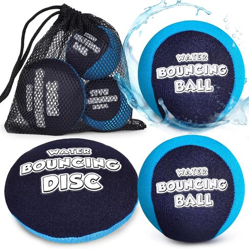 Shindel 2PCS Skip Balls with Skip Disc and Storage Bag, Water Skip Balls Blue Orange Water Bouncing Balls for Swimming Pool Beach Toys Great for All Ages in Saudi Arabia