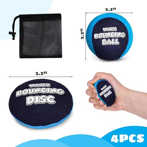 Shindel 2PCS Skip Balls with Skip Disc and Storage Bag, Water Skip Balls Blue Orange Water Bouncing Balls for Swimming Pool Beach Toys Great for All Ages in Saudi Arabia