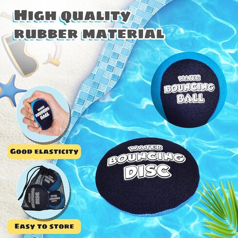 Shindel 2PCS Skip Balls with Skip Disc and Storage Bag, Water Skip Balls Blue Orange Water Bouncing Balls for Swimming Pool Beach Toys Great for All Ages in Saudi Arabia