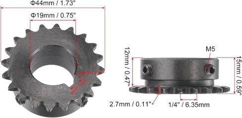 uxcell 20 Tooth Roller Sprocket B Type, 25 Chain, Single Strand 1/4" Pitch, 20mm Bore Black Oxide C45 Carbon Steel, Keyway with Set Screws for ISO 04C in Saudi Arabia