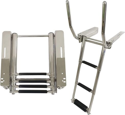 MARINE CITY 316 Stainless Steel Under Platform telescoping Retractable Handrail 4 Steps Ladder for Boat Yacht in Saudi Arabia