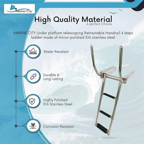 MARINE CITY 316 Stainless Steel Under Platform telescoping Retractable Handrail 4 Steps Ladder for Boat Yacht in Saudi Arabia