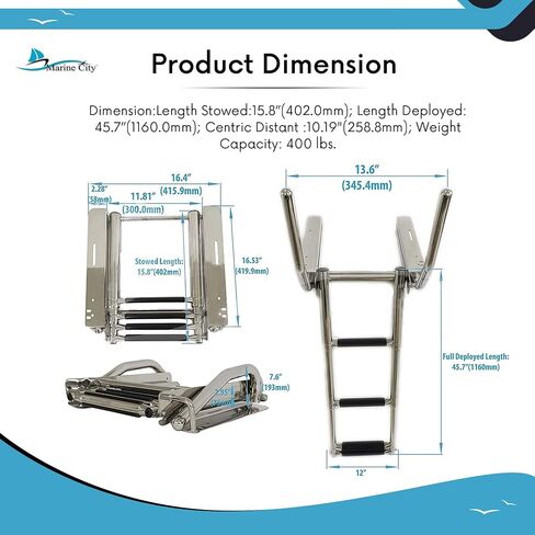 MARINE CITY 316 Stainless Steel Under Platform telescoping Retractable Handrail 4 Steps Ladder for Boat Yacht in Saudi Arabia