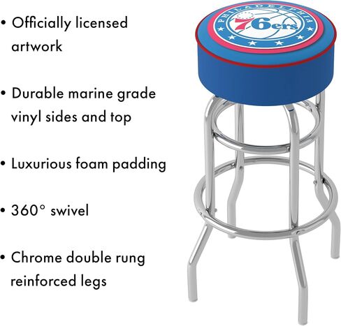 Trademark Global Bar Stool - Philadelphia 76ers Logo Stool with Foam Padded Seat - Swivel Chair for Game Room, Garage, or Home Bar in Saudi Arabia