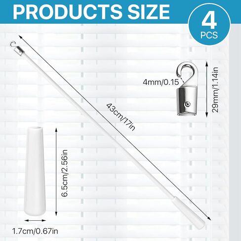 4 Pcs 17 Inches Blinds Wand Replacement, Blind Tilt Wand with Hook and Handle, Fiberglass Window Blind Wand for Windows, Curtain Shades, Venetian Blinds(White) in Kuwait