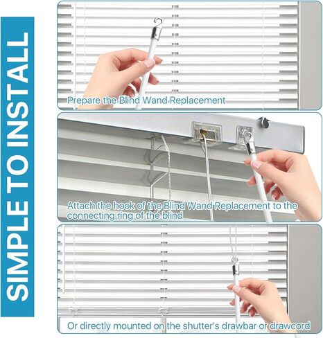4 Pcs 17 Inches Blinds Wand Replacement, Blind Tilt Wand with Hook and Handle, Fiberglass Window Blind Wand for Windows, Curtain Shades, Venetian Blinds(White) in Kuwait