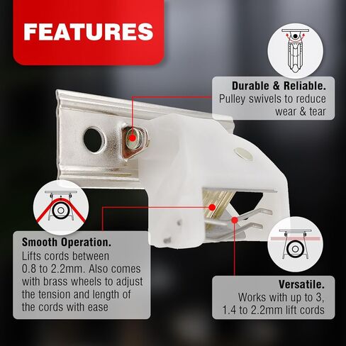 Amazing Drapery Hardware White Roman Shade Cord Lock with Brass Wheels - Holds up to 3 Lift Cords, Suitable for Roman and Woven Wood Shades - 2-Pack in Kuwait