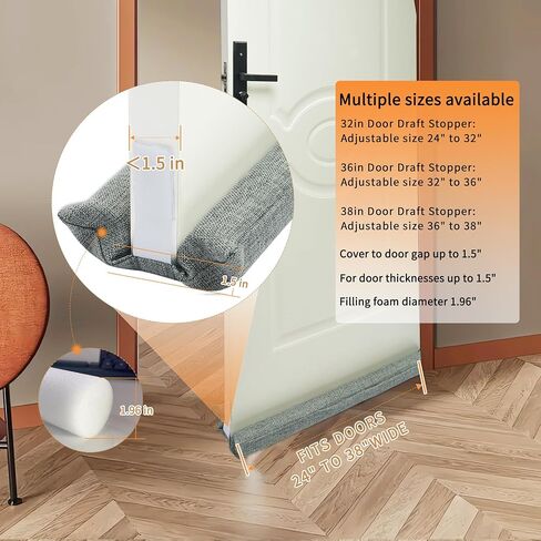 Door Draft Stopper, Door Sweep, Cutable Soundproofing Strip, Noise Cancelling Door Seal, Door Gap Filler, Door Bottom Seal Strip for Bottom of Door (32 Inches, Grey) in Saudi Arabia