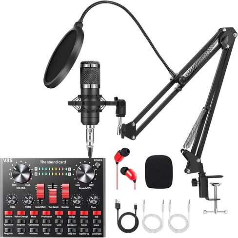 Podcast Equipment Bundle, Audio Interface with Cardioid Designer BM800 Mic for Gamer and All-in-One DJ Mixer, Perfect for Live Streaming, Singing, YouTube, Gaming in Saudi Arabia
