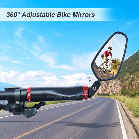 2 Pack Bike Mirror Handlebar Mirror 360°Angle Adjustable Rear View Universal Mirror for Left and Right Flat Handlebar for Mountain Bike Folding Bike Hybrid Bike, Pair in Saudi Arabia