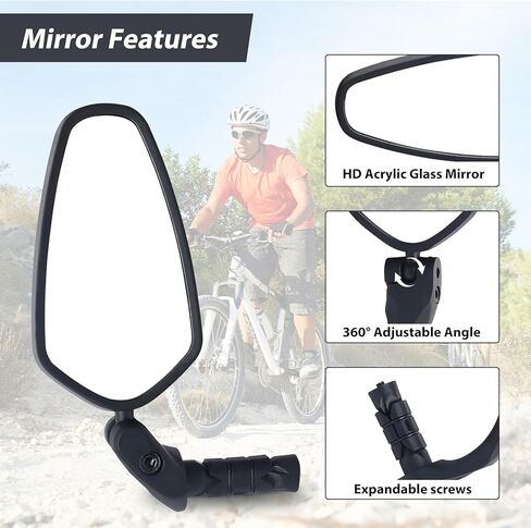 2 Pack Bike Mirror Handlebar Mirror 360°Angle Adjustable Rear View Universal Mirror for Left and Right Flat Handlebar for Mountain Bike Folding Bike Hybrid Bike, Pair in Saudi Arabia