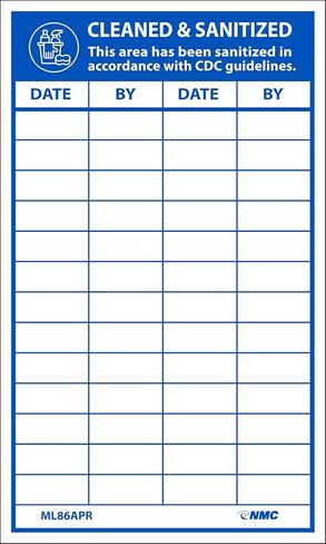 NMC ML86APR500 Cleaned & Sanitized Date: By:, Label, 3X9, Removable Adhesive Adhesive Backed Vinyl, Roll Of 500 in Saudi Arabia
