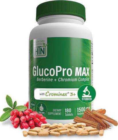 Health Thru Nutrition GlucoPro Max - with 1,500mg Berberine, Chrominex + Chromium, and 1,000mg Cinnamon | Vegan, Non-GMO, Gluten Free | Pack of 90 in Saudi Arabia