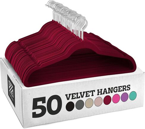 Zober Velvet Hangers 50 Pack - شماعات سوداء شديدة التحمل للمعاطف والسراويل وملابس الفساتين - مجموعة شماعات ملابس غير قابلة للانزلاق - شماعات لباد موفرة للمساحة للملابس in Saudi Arabia