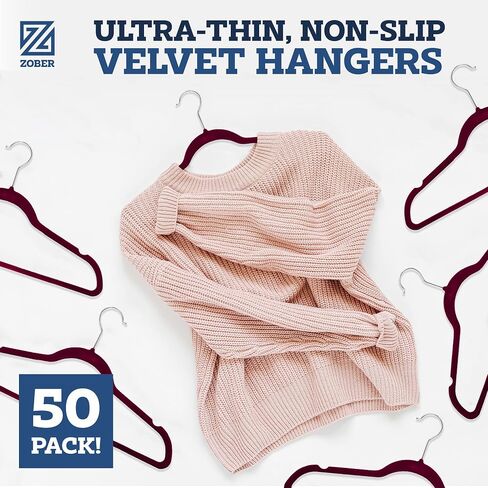 Zober Velvet Hangers 50 Pack - شماعات سوداء شديدة التحمل للمعاطف والسراويل وملابس الفساتين - مجموعة شماعات ملابس غير قابلة للانزلاق - شماعات لباد موفرة للمساحة للملابس in Saudi Arabia