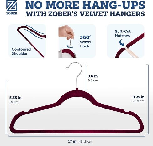 Zober Velvet Hangers 50 Pack - شماعات سوداء شديدة التحمل للمعاطف والسراويل وملابس الفساتين - مجموعة شماعات ملابس غير قابلة للانزلاق - شماعات لباد موفرة للمساحة للملابس in Saudi Arabia