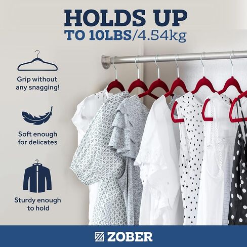 Zober Velvet Hangers 50 Pack - شماعات سوداء شديدة التحمل للمعاطف والسراويل وملابس الفساتين - مجموعة شماعات ملابس غير قابلة للانزلاق - شماعات لباد موفرة للمساحة للملابس in Saudi Arabia