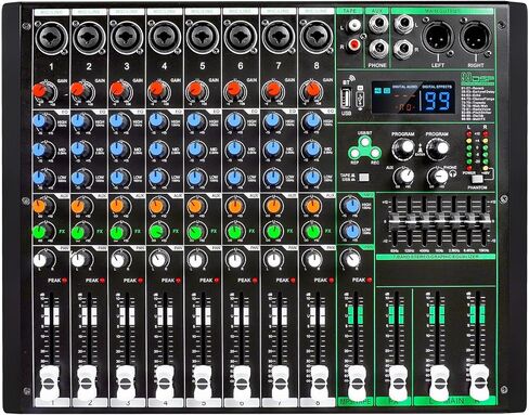 MIX-8 Professional DJ Audio Mixer مدخل 8 قنوات مع شريحة DPS Reverb 99 بت وتسجيل USB بلوتوث وتشغيل MP3 للمرحلة والبار والاستوديو (MIX-8) in Kuwait