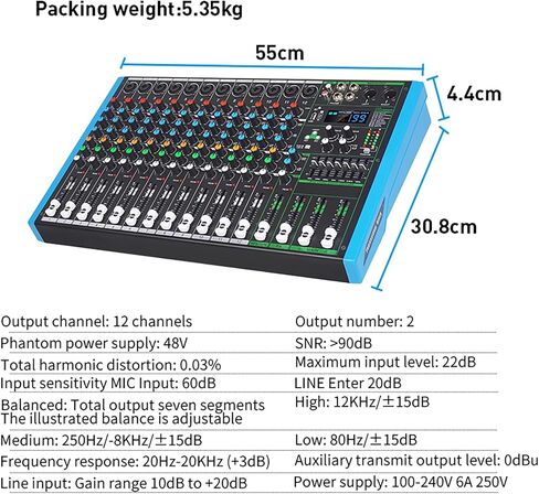 MIX-8 Professional DJ Audio Mixer مدخل 8 قنوات مع شريحة DPS Reverb 99 بت وتسجيل USB بلوتوث وتشغيل MP3 للمرحلة والبار والاستوديو (MIX-8) in Saudi Arabia