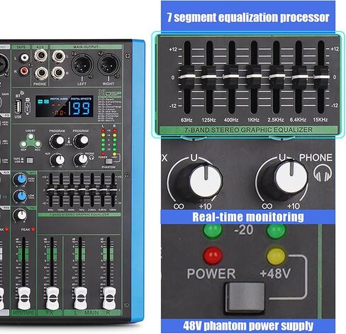 MIX-8 Professional DJ Audio Mixer مدخل 8 قنوات مع شريحة DPS Reverb 99 بت وتسجيل USB بلوتوث وتشغيل MP3 للمرحلة والبار والاستوديو (MIX-8) in Saudi Arabia