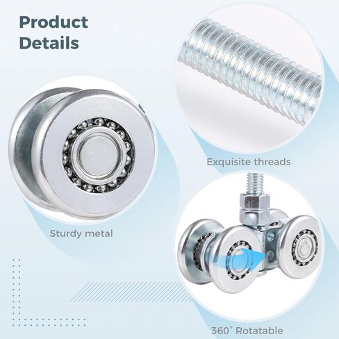 8 PCS Wheel Rollers, Gate Trolley Assembly Barn Door Rollers with 0.47 Inches Threads, 360-Degree Beam Trolley Rollers Applied for Mount Heavy Barn or Shed Sliding Doors in Saudi Arabia